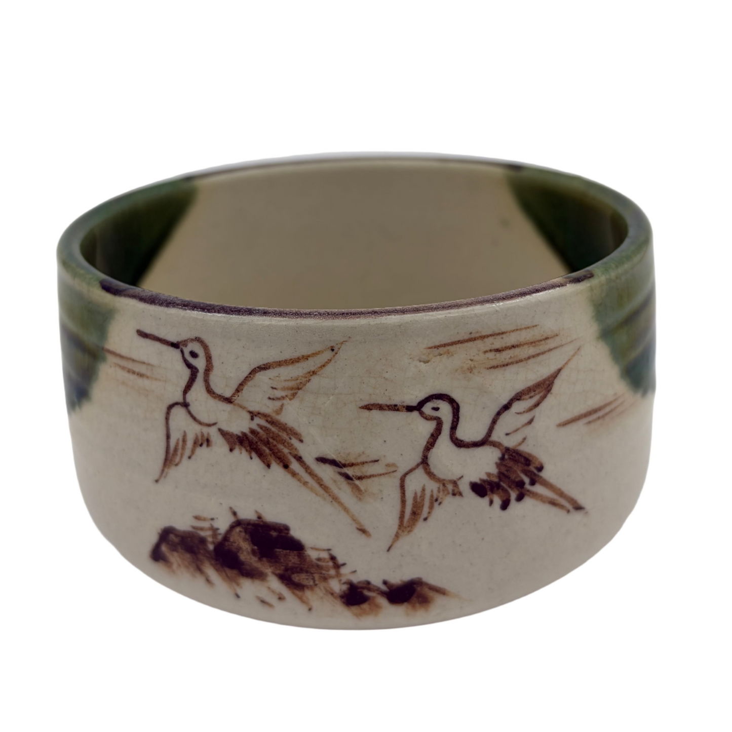 Vintage Chawan Kraniche Oribe
